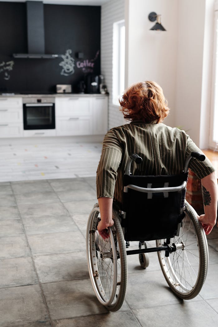 Woman Moving Using Wheelchair